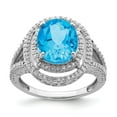 thumbnail image 1 of Solid 925 Sterling Silver Blue Topaz and Diamond Engagement Ring Size 5 (.324 cttw.), 1 of 3