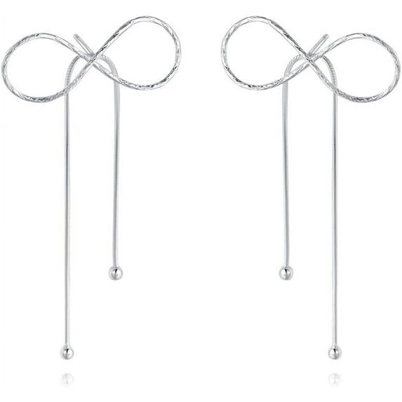 Solid 925 Sterling Silver Bow Drop Earrings Dangle for Women Teens Bowknot Dangle Earrings Studs