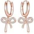 thumbnail image 1 of Solid 925 Sterling Silver Bow Drop Hoop Earrings for Women Teens Bowknot Hoop Earrings Huggie Ribbon Earrings, 1 of 14