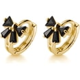 thumbnail image 1 of Solid 925 Sterling Silver Bow Hoop Earrings Huggie for Women Teens Black CZ Bowknot Hoop Earrings Ribbon Cartilage Huggie, 1 of 5