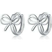 EUPHRATES Solid 925 Sterling Silver Bow Hoop Earrings Ribbon for Women Teens Bowknot Hoop Earrings Huggie