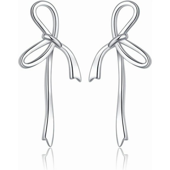 Solid 925 Sterling Silver Bow Stud Earrings Ribbon for Women Teens Bowknot Stud Earrings Drops