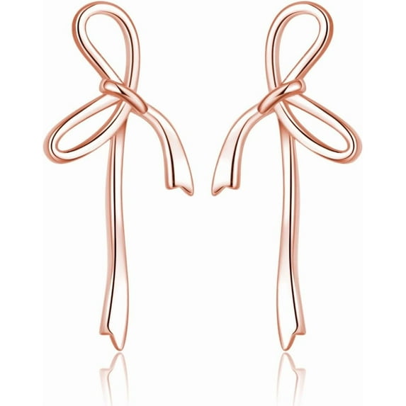 Solid 925 Sterling Silver Bow Stud Earrings Ribbon for Women Teens Bowknot Stud Earrings Drops