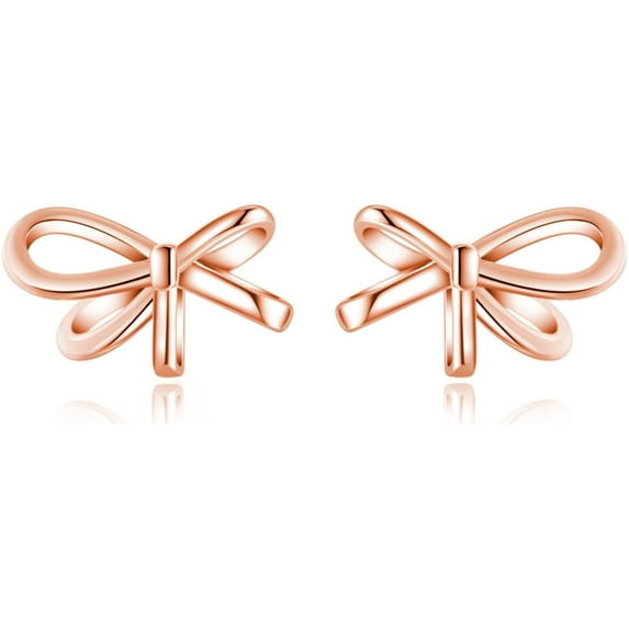 Solid 925 Sterling Silver Bow Stud Earrings for Women Teens Small Ribbon Stud Earrings Bowknot