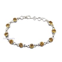 Solid 925 Sterling Silver Bracelet For Men Women, Genuine Round Citrine Multiple Gemstone Unique Handcrafted Bracelet For Her Him