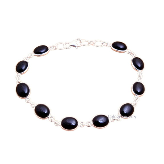 Solid 925 Sterling Silver Bracelet For Womens & Mens, Natural Black Onyx Bracelet Gemstone Unique Handcrafted Bracelet For Her or Him