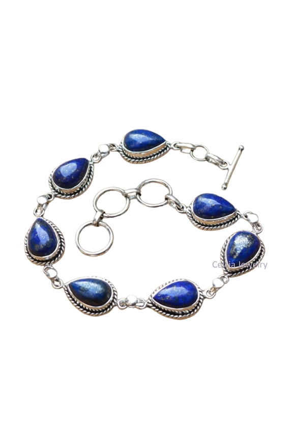 Solid 925 Sterling Silver Bracelet For Womens & Mens, Natural Lapis Lazuli Bracelet Gemstone Unique Handcrafted Bracelet For Her or Him
