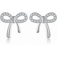 thumbnail image 1 of Solid 925 Sterling Silver CZ Bow Stud Earrings for Women Teens Ribbon Stud Earrings Bowknot, 1 of 12