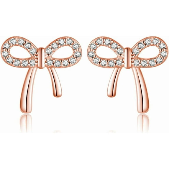 Solid 925 Sterling Silver CZ Bow Stud Earrings for Women Teens Ribbon Stud Earrings Bowknot