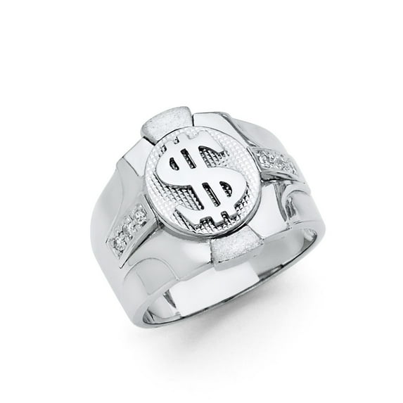 Solid 925 Sterling Silver CZ Cubic Zirconia Embossed Dollar Sign Mens Fashion Anniversary Ring Size 10.5