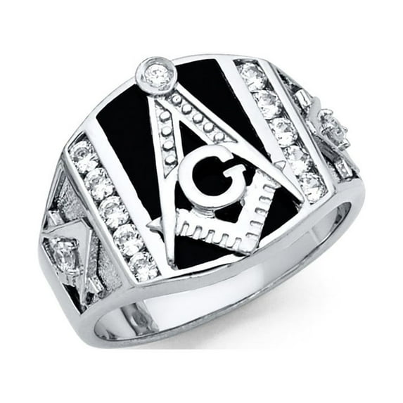 Solid 925 Sterling Silver CZ Cubic Zirconia Embossed Mens Masonic Ring Size 11.5