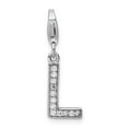 thumbnail image 1 of Solid 925 Sterling Silver CZ Cubic Zirconia Letter L Lobster Clasp Charm Small Tiny Pendant - 11mm x 8mm, 1 of 4