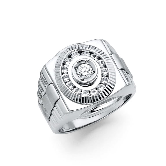 Solid 925 Sterling Silver CZ Cubic Zirconia Mens Fluted Ring Size 8