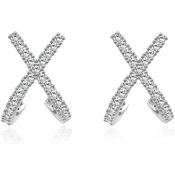 Solid 925 Sterling Silver CZ Cuff Piercing Stud Earrings Wraps for Women Teens X Criss Cross Cuff Earrings Huggie Hoops