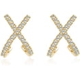 thumbnail image 1 of Solid 925 Sterling Silver CZ Cuff Piercing Stud Earrings Wraps for Women Teens X Criss Cross Cuff Earrings Huggie Hoops, 1 of 13