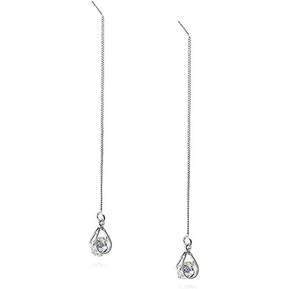 Solid 925 Sterling Silver CZ Droplet Chain Dangle Earrings for Women Teens Tassel Dangle Earrings Threader