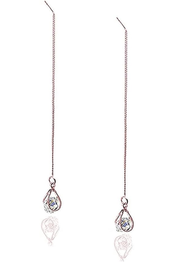 Solid 925 Sterling Silver CZ Droplet Chain Dangle Earrings for Women Teens Tassel Dangle Earrings Threader