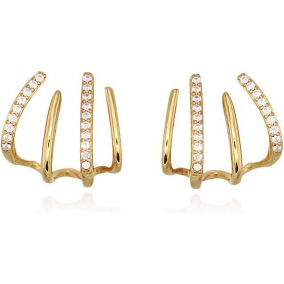 Solid 925 Sterling Silver CZ Half Hoop Earrings Huggie for Women Hoops Earrings Ear Lobe Cuff Piercing Studs Earrings