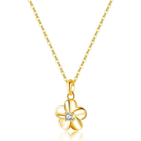 Solid 925 Sterling Silver CZ Plumeria Flower Necklace Choker for Women Teens Flower Pendant Necklace