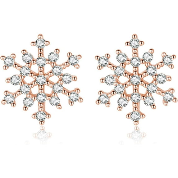 Solid 925 Sterling Silver CZ Snowflake Stud Earrings for Women Teens Winter Snow Stud Earrings Christmas