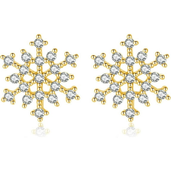 Solid 925 Sterling Silver CZ Snowflake Stud Earrings for Women Teens Winter Snow Stud Earrings Christmas