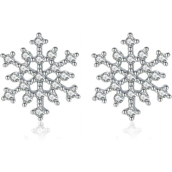 Solid 925 Sterling Silver CZ Snowflake Stud Earrings for Women Teens Winter Snow Stud Earrings Christmas