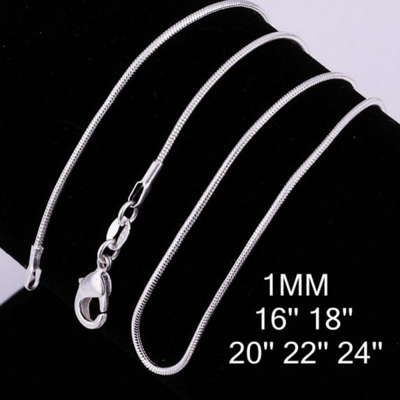 Solid 925 Sterling Silver Chain Italian 1mm Necklace for Women Men,16,18,20,22,24Inch Made in Italy(1MM)