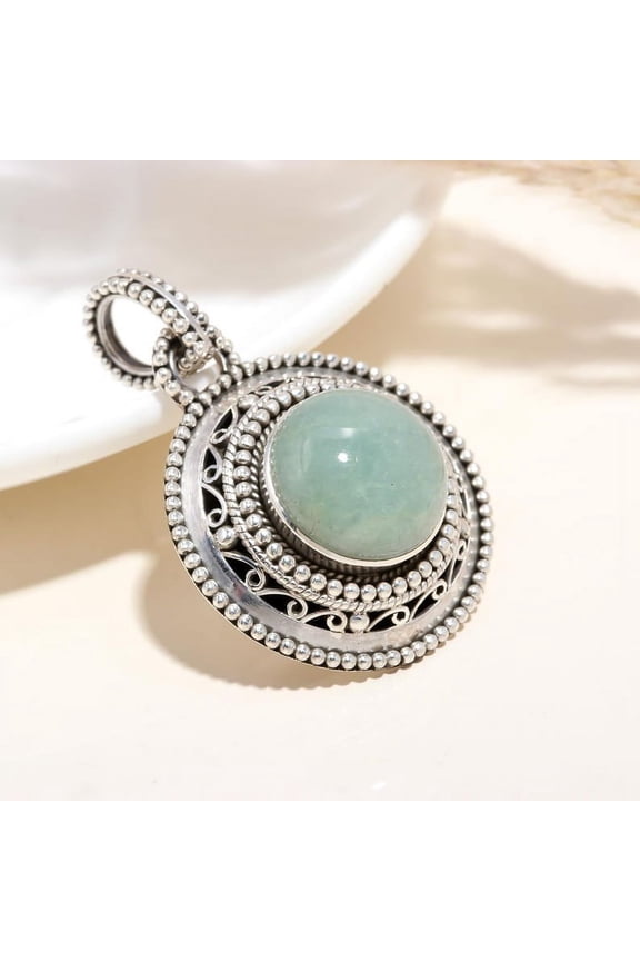 Solid 925 Sterling Silver Chalcedony Circular Pendant, Unique Designer pendant ,Anniversary Gift Pendant, Birthday Gift Pendant Handmade .