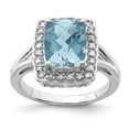 thumbnail image 1 of Solid 925 Sterling Silver Checkerboard Cut Light Swiss Blue Topaz and Diamond Engagement Ring Size 7 (.12 cttw.), 1 of 3