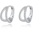 thumbnail image 1 of Solid 925 Sterling Silver Chunky Hoop Earrings for Women Teens Shiny CZ Hoop Earrings Huggie Studs, 1 of 7