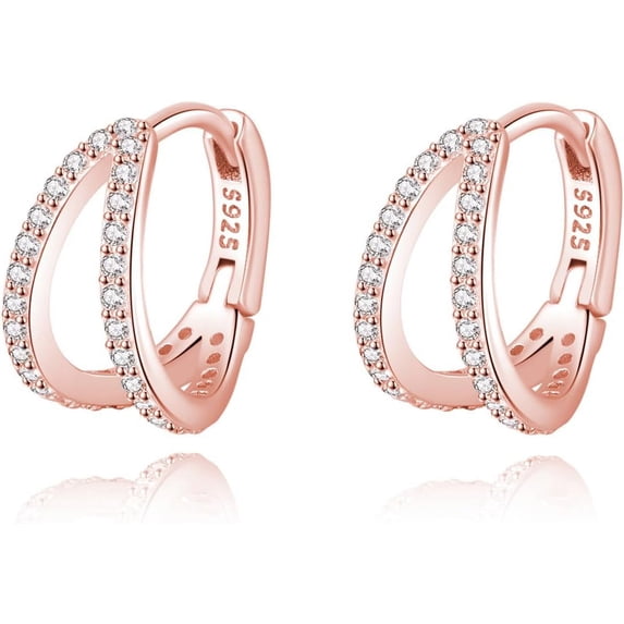 Solid 925 Sterling Silver Chunky Hoop Earrings for Women Teens Shiny CZ Hoop Earrings Huggie Studs