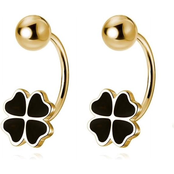Solid 925 Sterling Silver Clover Flower Half Hoop Earrings for Women Teens Black Clover Hoop Earrings Huggie Shamrock Earrings