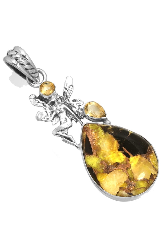 Solid 925 Sterling Silver Collectible Pendant Yellow Copper Calcite