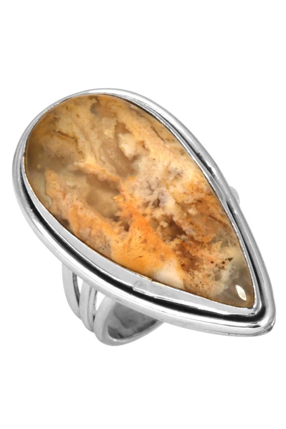 Solid 925 Sterling Silver Collectible Ring Natural Plume Agate