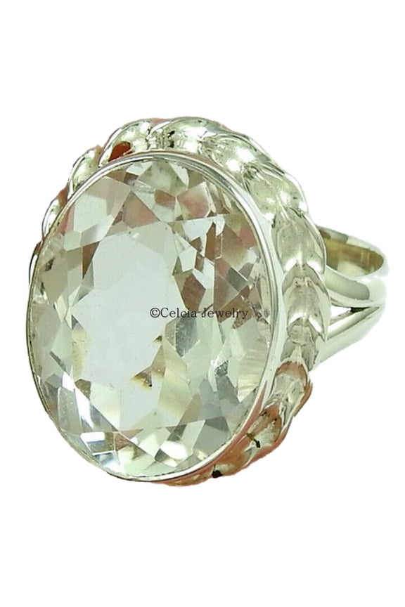 Solid 925 Sterling Silver, Crystal Quartz Gemstone Ring, Statement Ring, Bridal&nbsp;Shower Gifts, Family&nbsp;Gifts, Mothers Day&nbsp;Gifts, Unique Valentines Day Gifts For Girlfriend