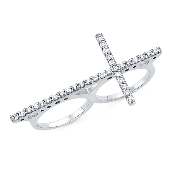 Solid 925 Sterling Silver Cubic Zirconia CZ Crucifix Cross Religious Finger Ring Size 7.5