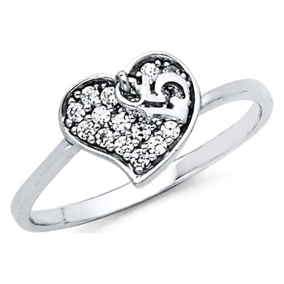 Solid 925 Sterling Silver Cubic Zirconia CZ Fifteen 15 Year Birthday Quincea_era Heart Fashion Anniversary Fashion Ring Size 5.5