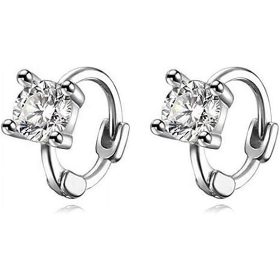 Solid 925 Sterling Silver Cubic Zirconia Hoop Earrings Huggie for Women Teens Sparkling CZ Hoop Earrings Cartilage Helix Earrings Minimalist