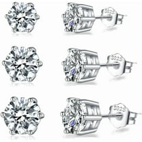 Solid 925 Sterling Silver Cubic Zirconia Stud Earrings for Women Teens Round CZ Stud Earrings 3 Pairs Stud Earrings Set Simulated Diamond Studs