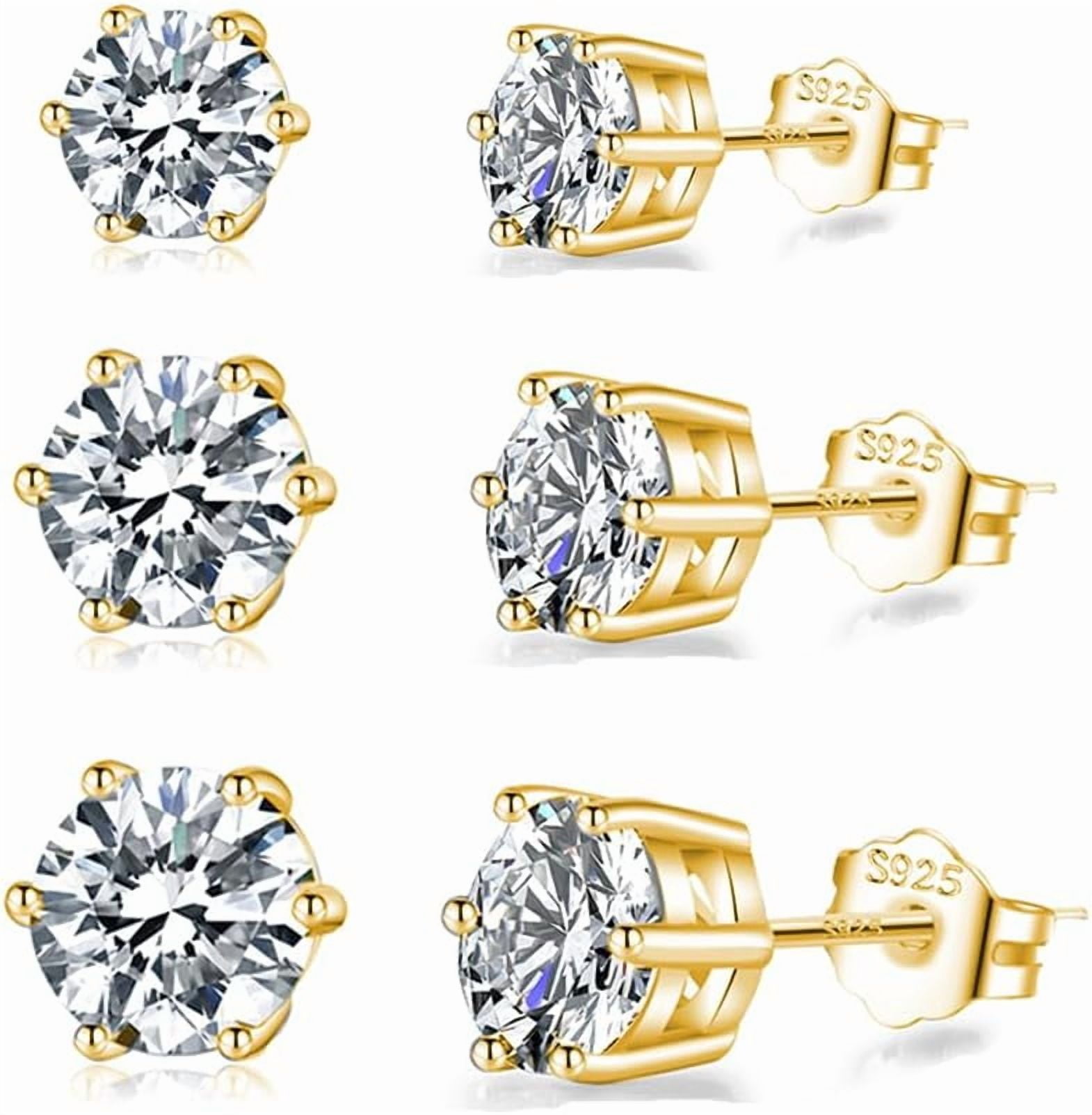 Solid 925 Sterling Silver Cubic Zirconia Stud Earrings for Women Teens Round CZ Stud Earrings 3 Pairs Stud Earrings Set Simulated Diamond Studs