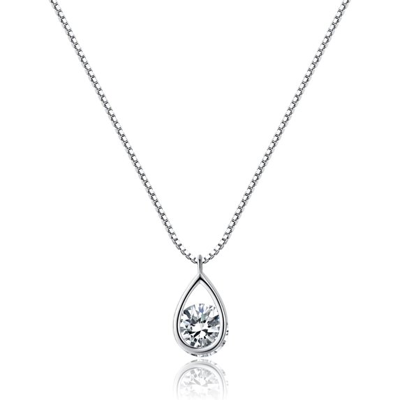 Solid 925 Sterling Silver Cubic Zirconia Teardrop Pendant Necklace for Women Teens Sparkling Crystal Choker Necklace