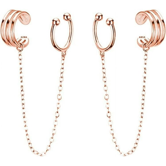 Solid 925 Sterling Silver Cuff Chain Earrings Wraps for Women Teens Wrap Earrings Non Piercing Ear Cuffs