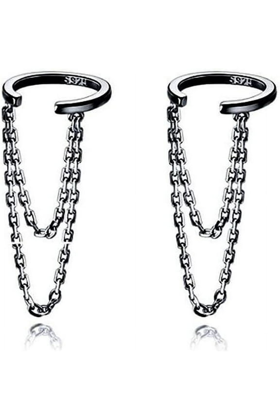 Solid 925 Sterling Silver Cuff Earrings Chain for Women Cartilage Wrap Earrings Helix Cuffs