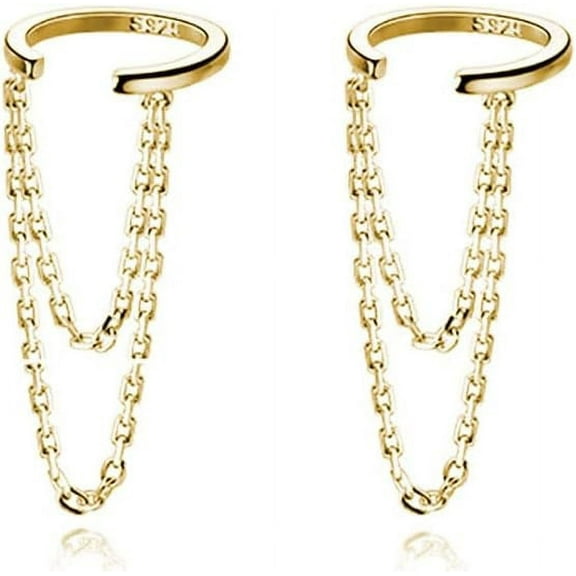 Solid 925 Sterling Silver Cuff Earrings Chain for Women Cartilage Wrap Earrings Helix Cuffs