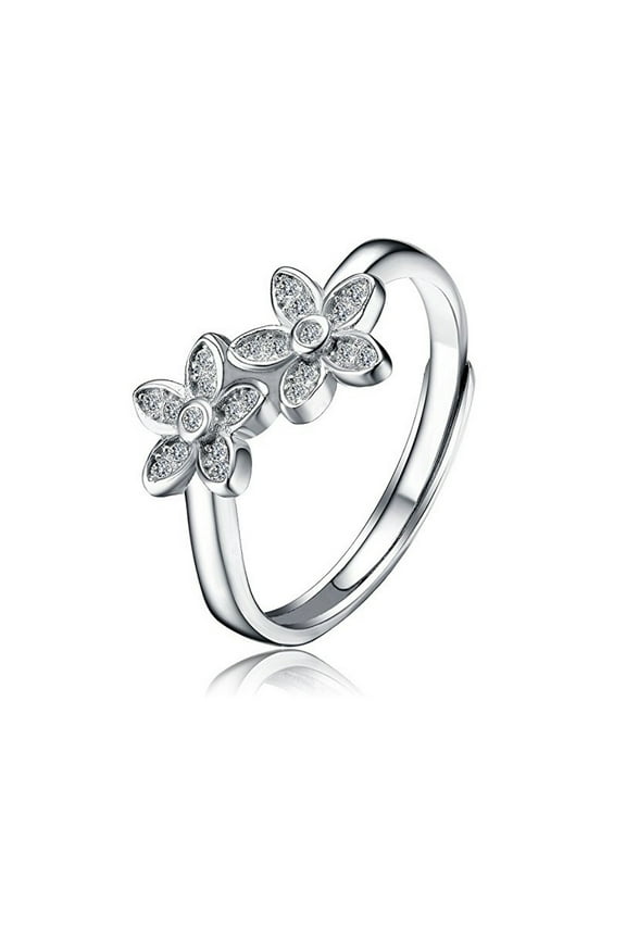 Solid 925 Sterling Silver Cushion Cubic Zirconia CZ Women Wedding Engagement Adjustable Ring