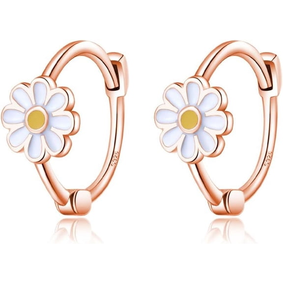 Solid 925 Sterling Silver Daisy Flower Hoop Earrings for Women Teens Flower Hoop Earrings Spring Cartilage Helix Earrings