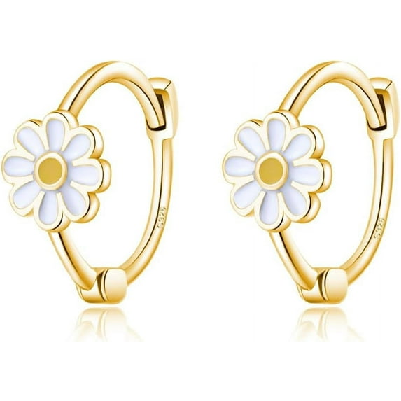 Solid 925 Sterling Silver Daisy Flower Hoop Earrings for Women Teens Flower Hoop Earrings Spring Cartilage Helix Earrings
