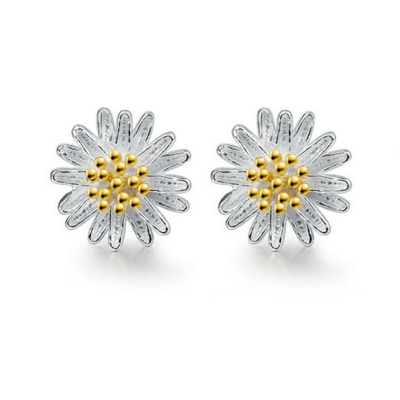 Solid 925 Sterling Silver Daisy Shape Women Sterling Silver Stud Earrings