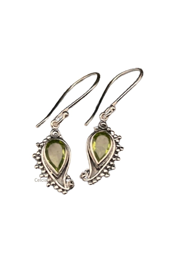 Solid 925 Sterling Silver Dangle Drop Earrings For Women, Peridot Natural Gemstone Unique Handcrafted August Birthstone Designer Earrings