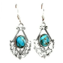 Solid 925 Sterling Silver Dangle Teardrop Earrings For Women, Genuine Blue Copper Turquoise Blue Gemstone Unique Handcrafted Delicate Earrings